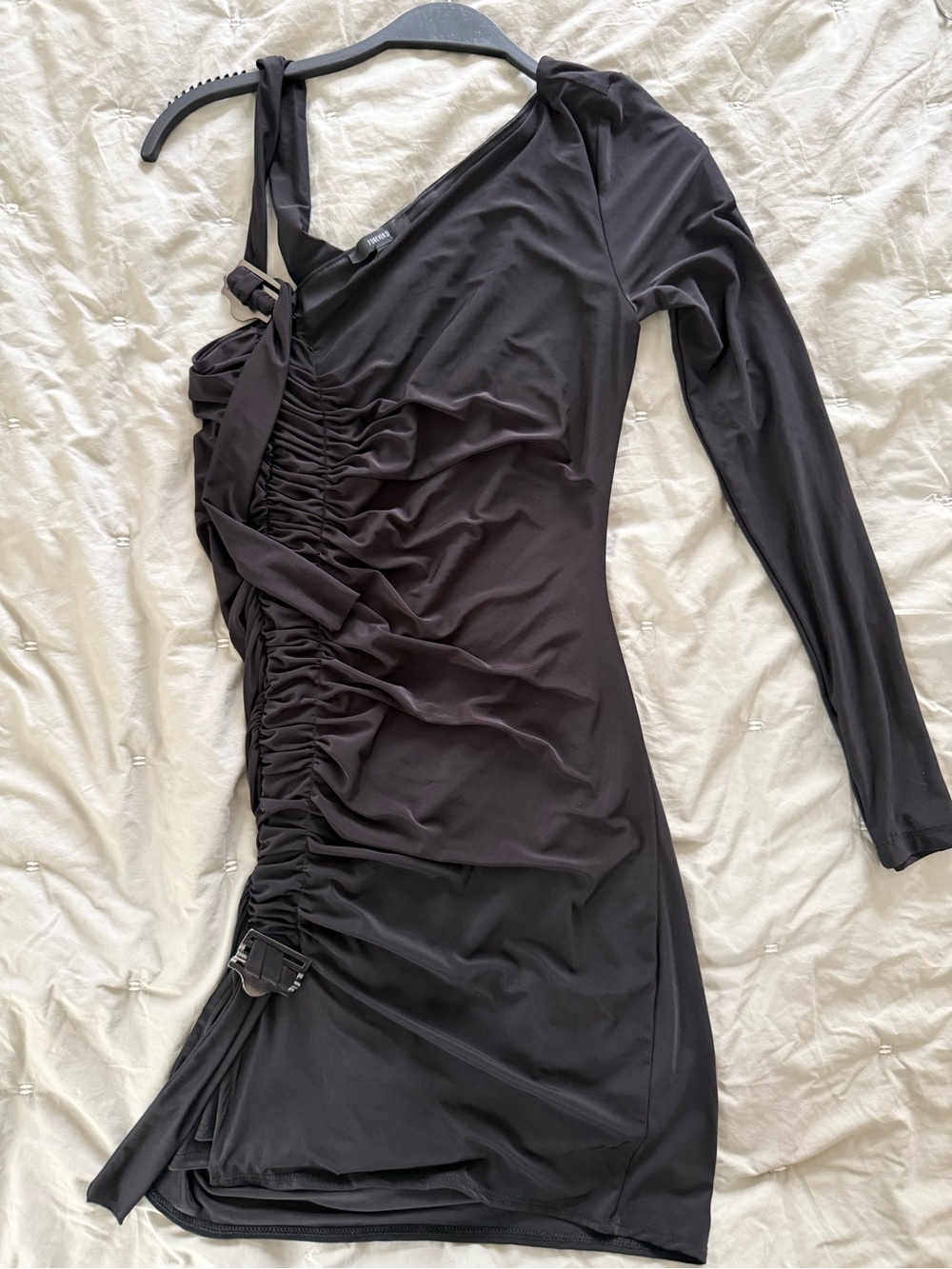 Forever 21 Black Asymmetrical One-Shoulder Ruched Dress